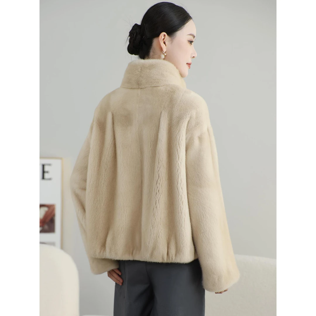 立领天鹅貂皮大衣女整貂短款2025冬季新款海宁进口水貂皮草外套