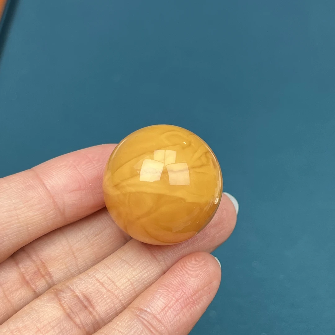 A5289天然原矿蜜蜡鸡油黄圆珠25mm8.8克抖音基地质检发货