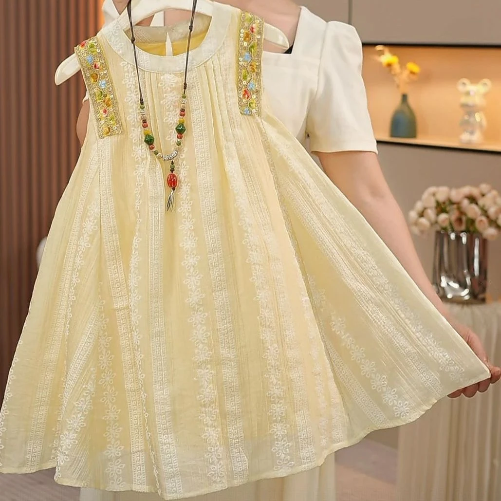 女童新款公主裙夏季2025甜美连衣裙中大儿童时尚女孩夏装无袖洋气