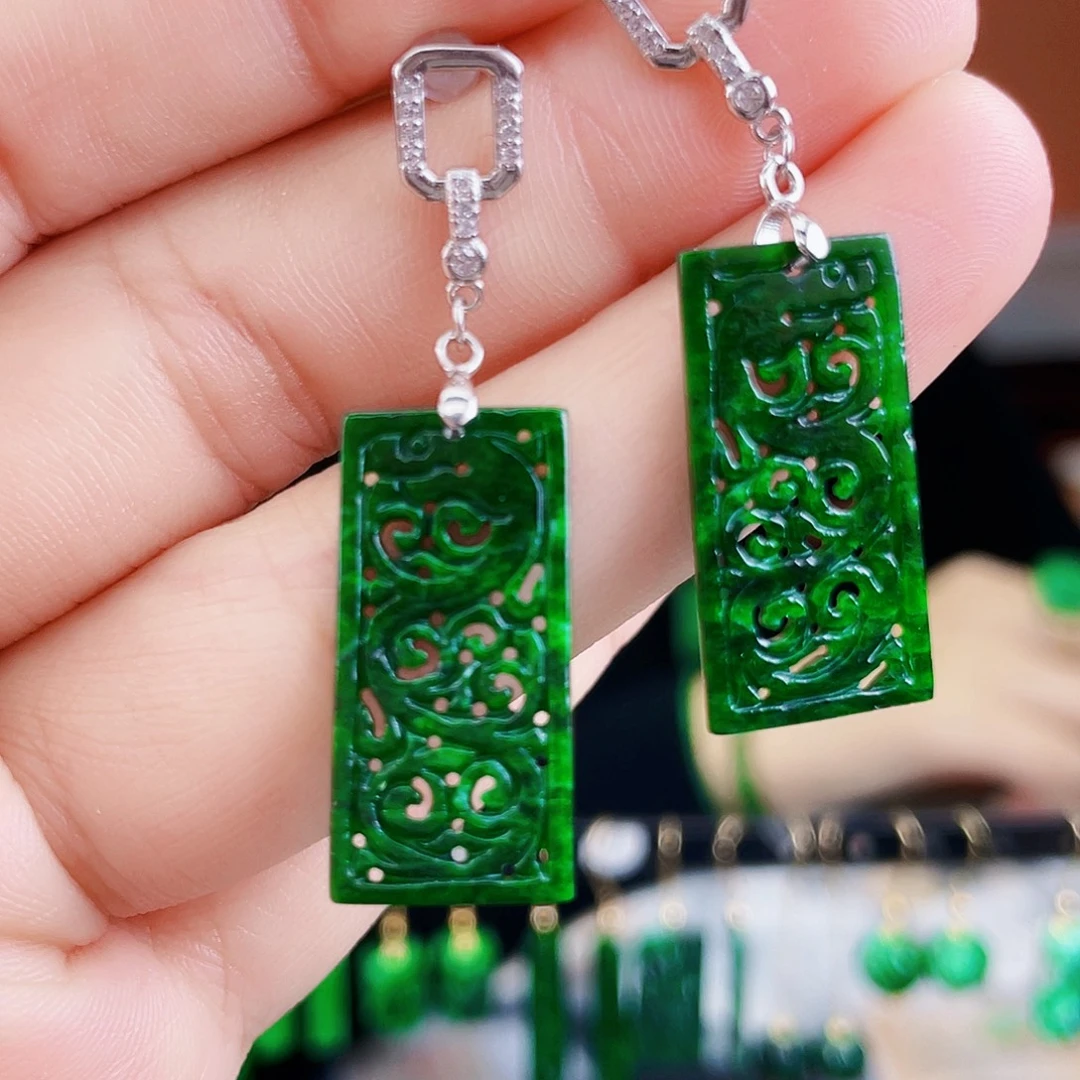 翡翠银S925镶嵌耳饰