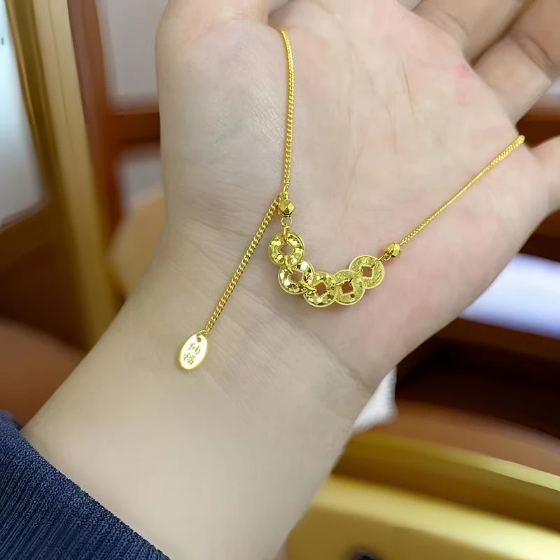 坠链均925银 【钱多多项链】碎冰冰五帝钱爆闪锁骨链新中式新年礼物