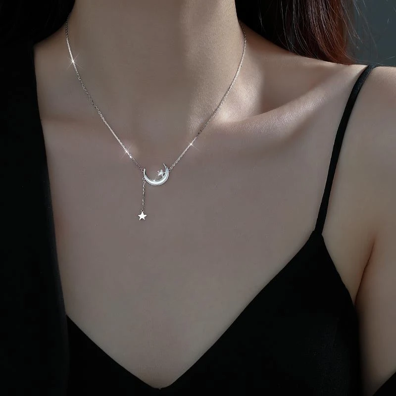CAIEM KAIET 链子925银 S925纯银月亮星星项链女轻奢百搭锁骨链