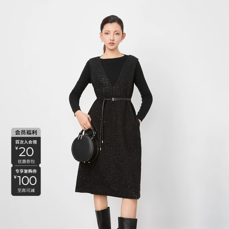 S·DEER圣迪奥小香风精致高端显瘦气质百搭遮肉宽松女士无袖连衣裙