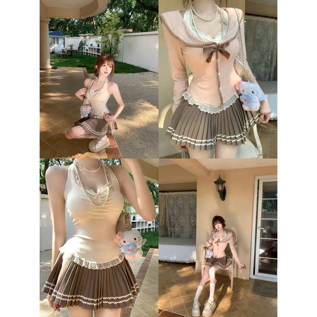 瑞茜·威瑟斯 微甜校园 秋季纯欲甜美风娃娃领开衫背心 R66228-1H