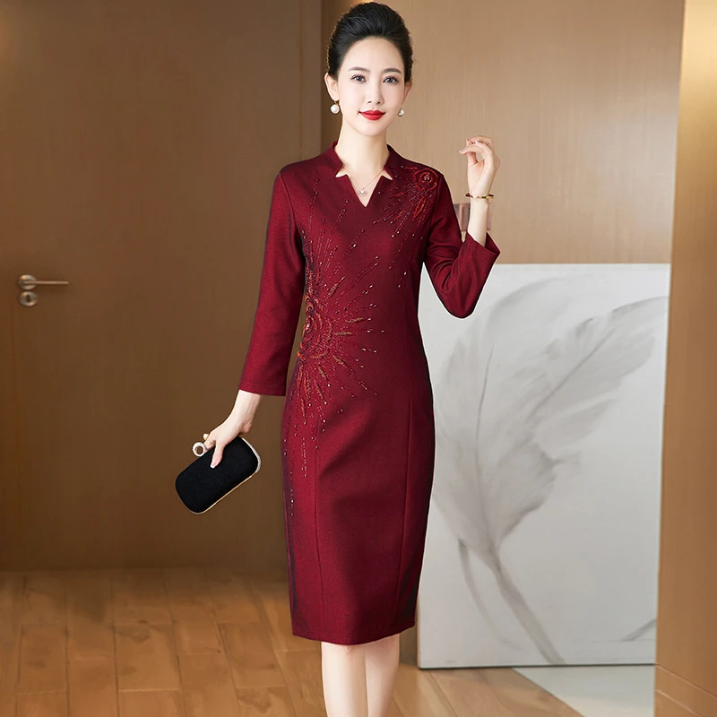 中老年嫁女儿喜婆婆高贵优雅结婚晚礼服改良版修身显瘦旗袍连衣裙