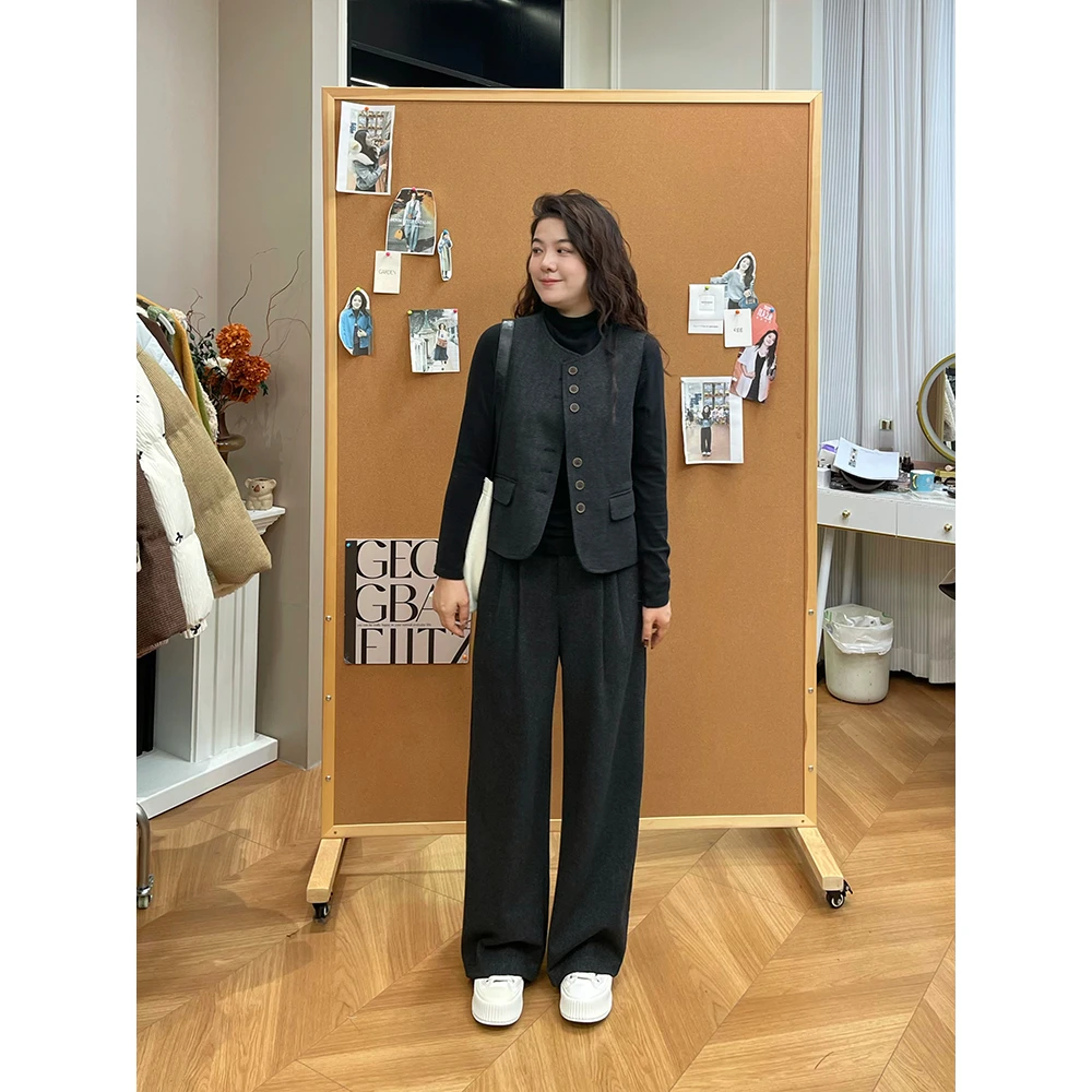 WenWen小个子2025秋冬新款人字纹气质马甲裤子内搭三件套装4602