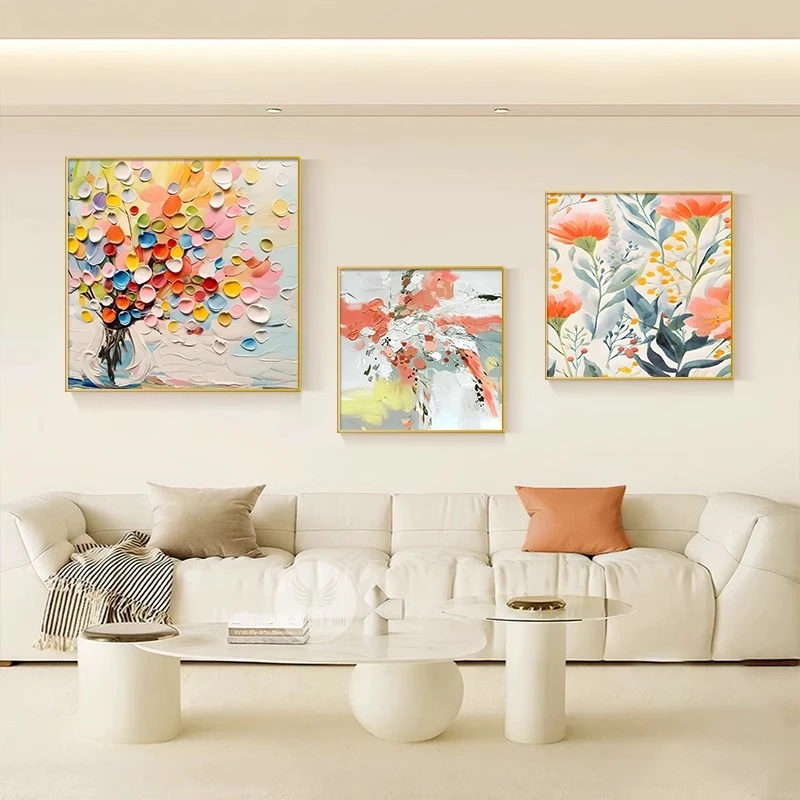 海马大芬村油画风奶油风客厅装饰画沙发背景墙挂画客厅背景墙挂画