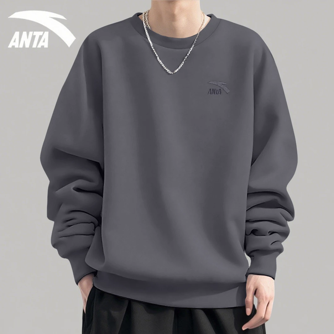 安踏运动卫衣男2025秋季新款宽松圆领长袖T恤休闲针织套头衫内搭