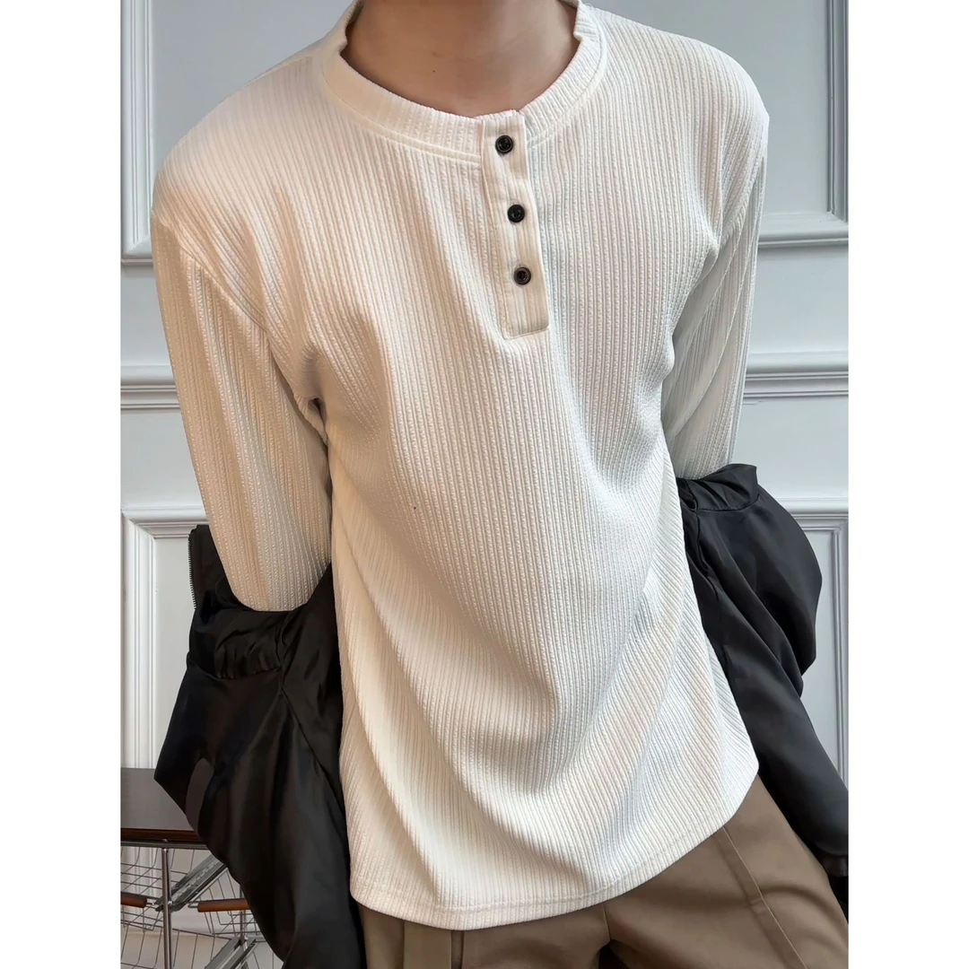 亨利领长袖T恤男款秋冬季加绒高级感白色内搭打底衫卫衣2025新款