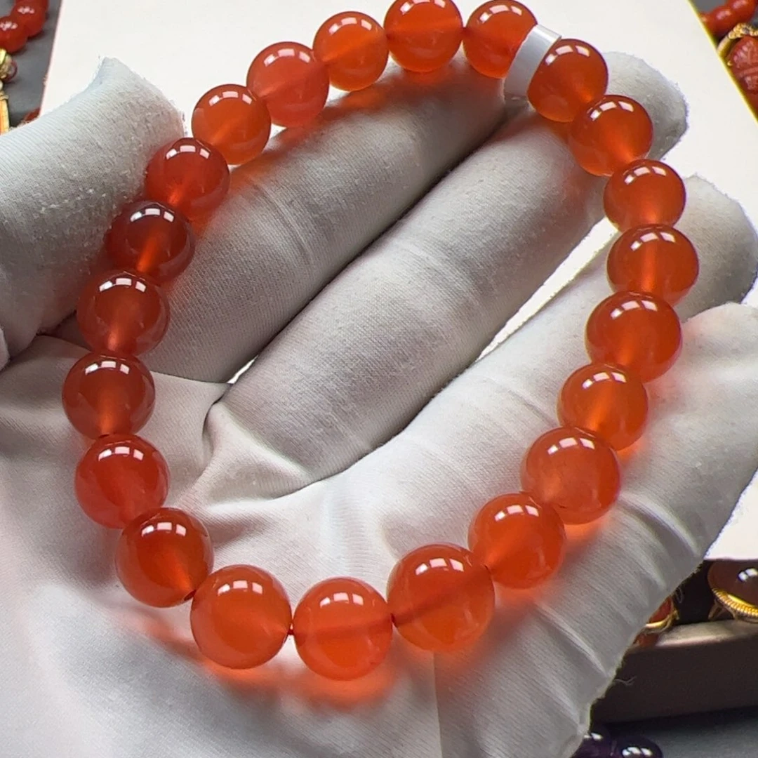 甜***笑南红玛瑙未镶嵌手串9mm原矿精品冰红手串