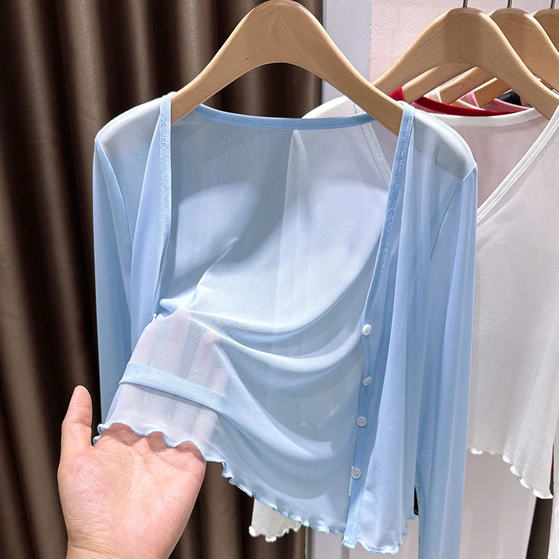 软糯轻盈冰丝网纱防晒小外套女夏2025新款办公室外搭薄披肩配裙子