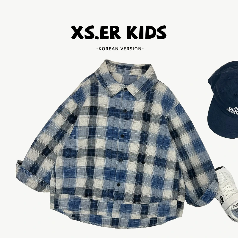 【小首尔】现货-男童简约潮流帅气格子衬衫秋季日常宽松外套HBB6715