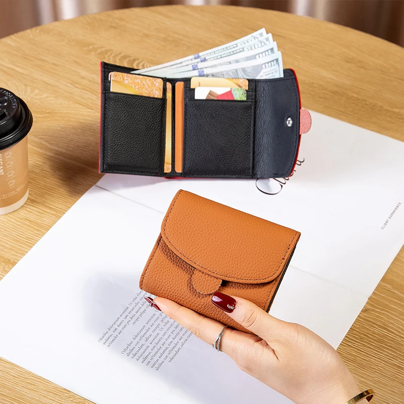 头层牛皮三折短款小钱包女百搭2025新款真皮多卡位大钞夹放驾驶证