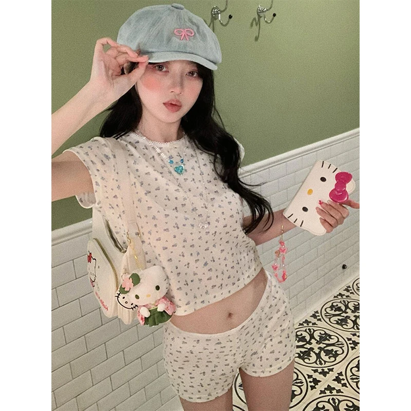 【甜美碎花】韩系复古甜美睡衣女夏季新款短袖短裤家居服套装可外穿