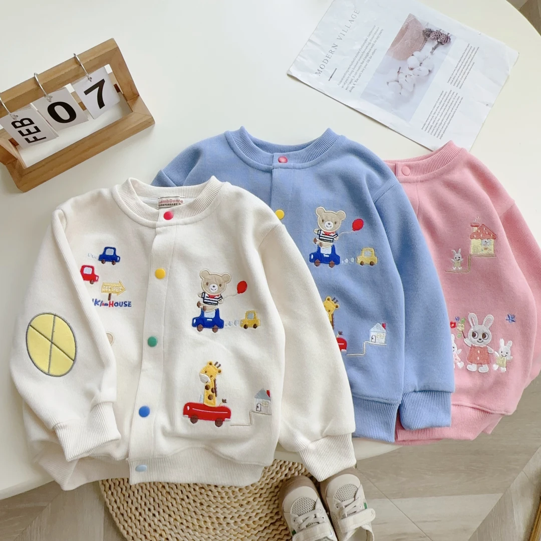 秋季儿童针织开衫外套卡通刺绣宝宝长袖上衣B1395