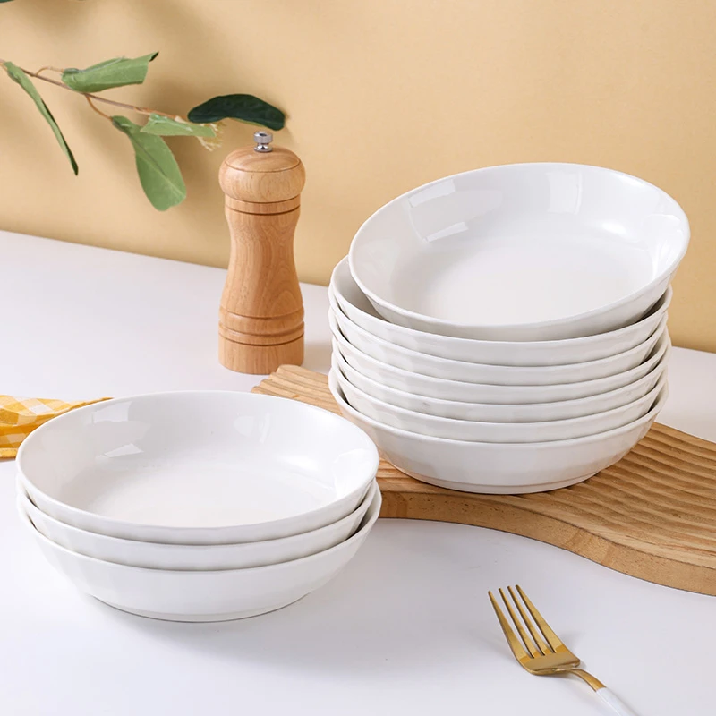 纯白8英寸菜盘深盘6个装