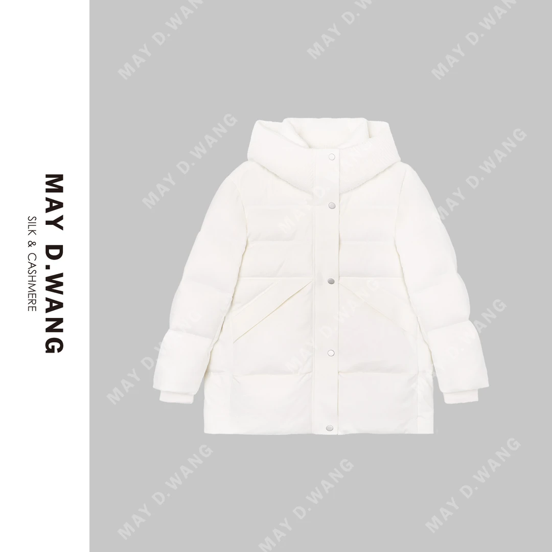 王之造2025冬季保暖加厚立领短款针梭拼丝毛鹅绒羽绒服 E3F1001