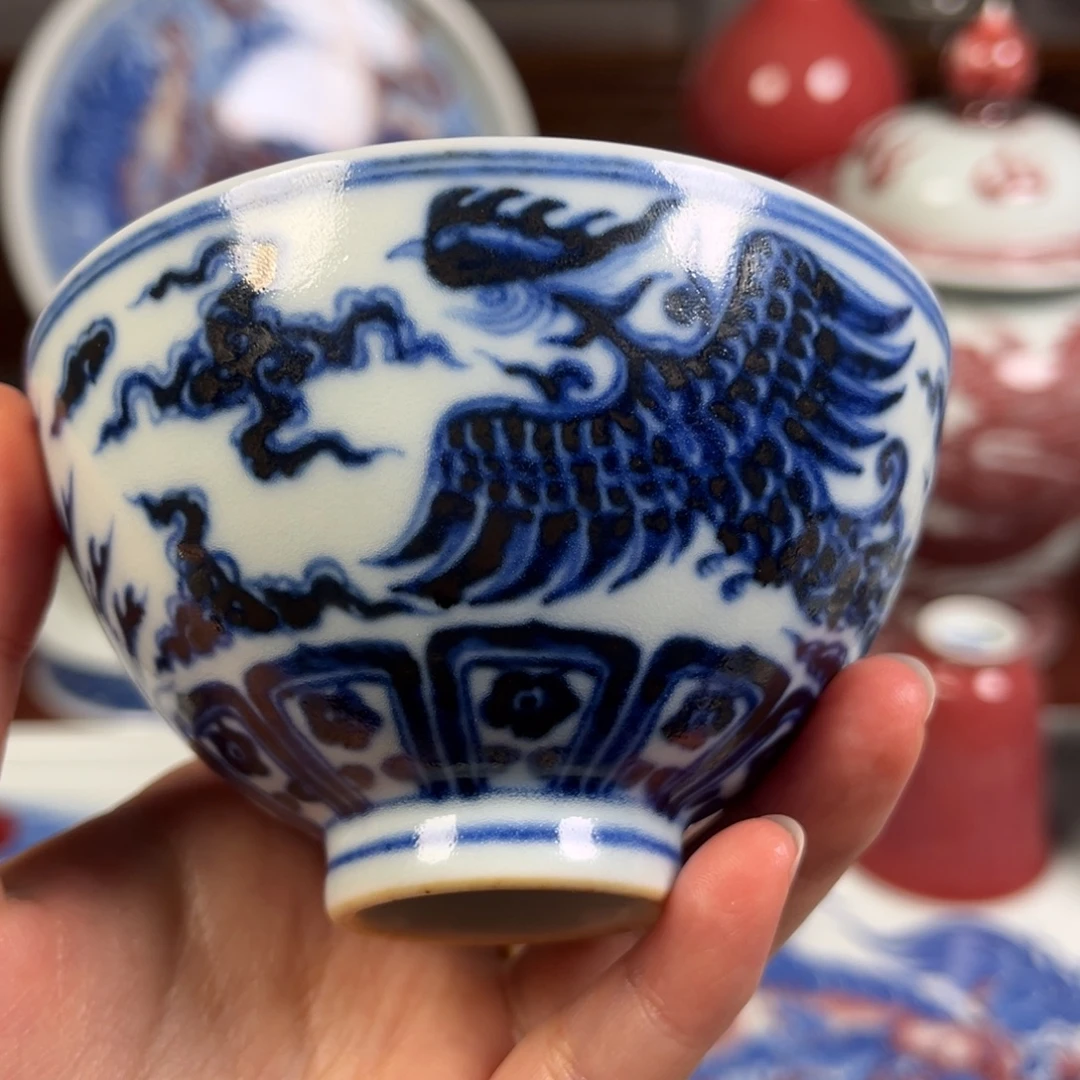 青花双凤鸡心杯杯杯杯