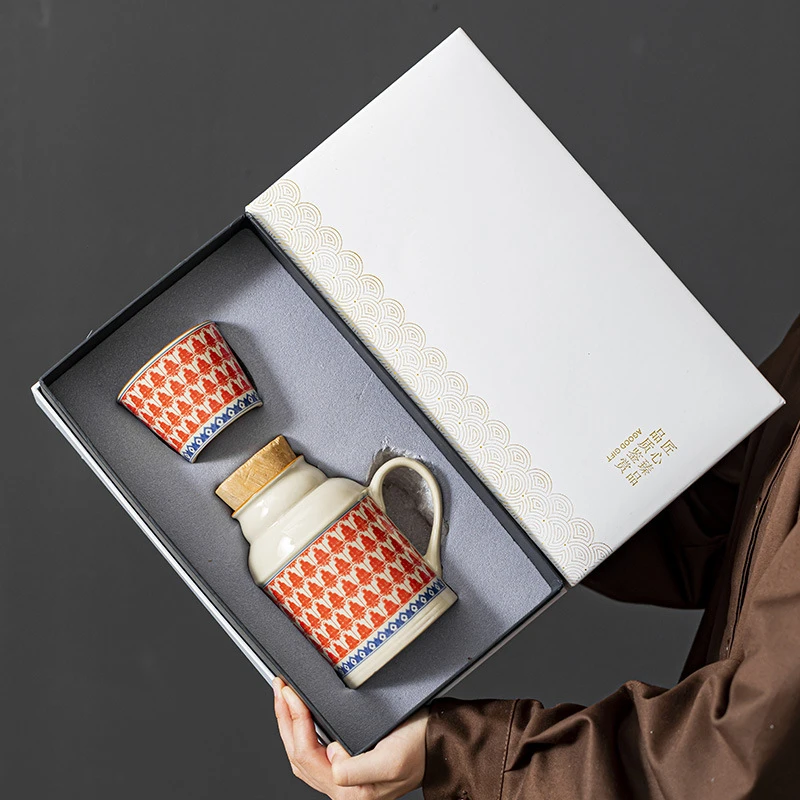 汝窑万花小暖壶家用带盖马克杯大容量陶瓷暖手瓶办公室泡茶壶茶杯