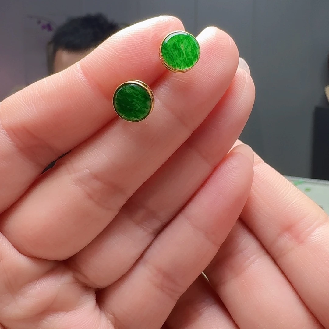 翡翠18K金镶嵌耳饰多样性发货其一