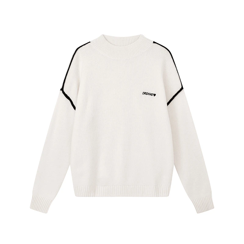 【女乔专属】撞色拼接针织衫刺绣设计感宽松半高领上衣女X10BZS8542