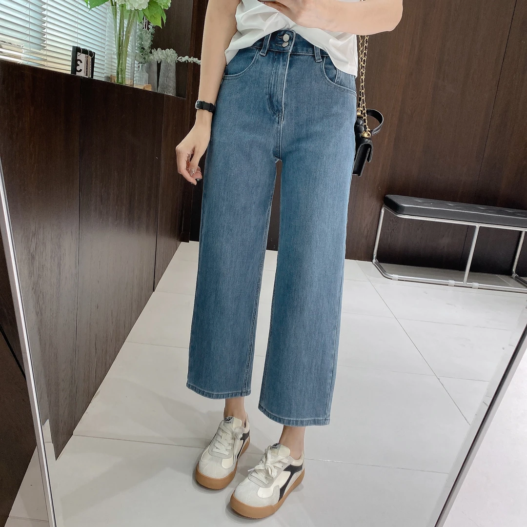 IMFLY金小金自制女装 牛仔裤DYK2510早春两粒扣高腰直筒九分裤女