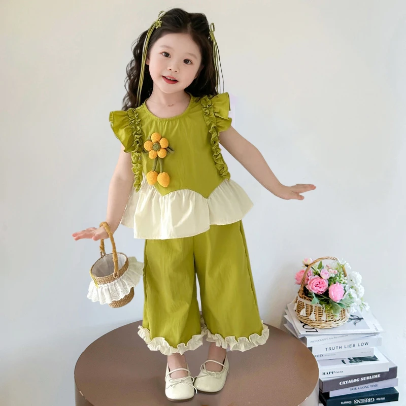 女童夏套装2025新款时尚休闲洋气时髦森系儿童女宝夏季韩系两件套