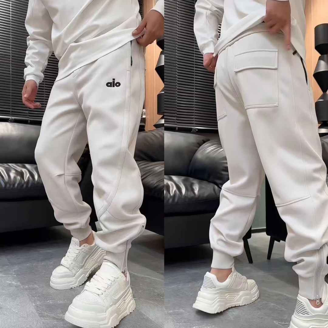 秋冬新款高档裤腰拼色设计休闲卫裤男士时尚运动裤腿拉链束腿裤