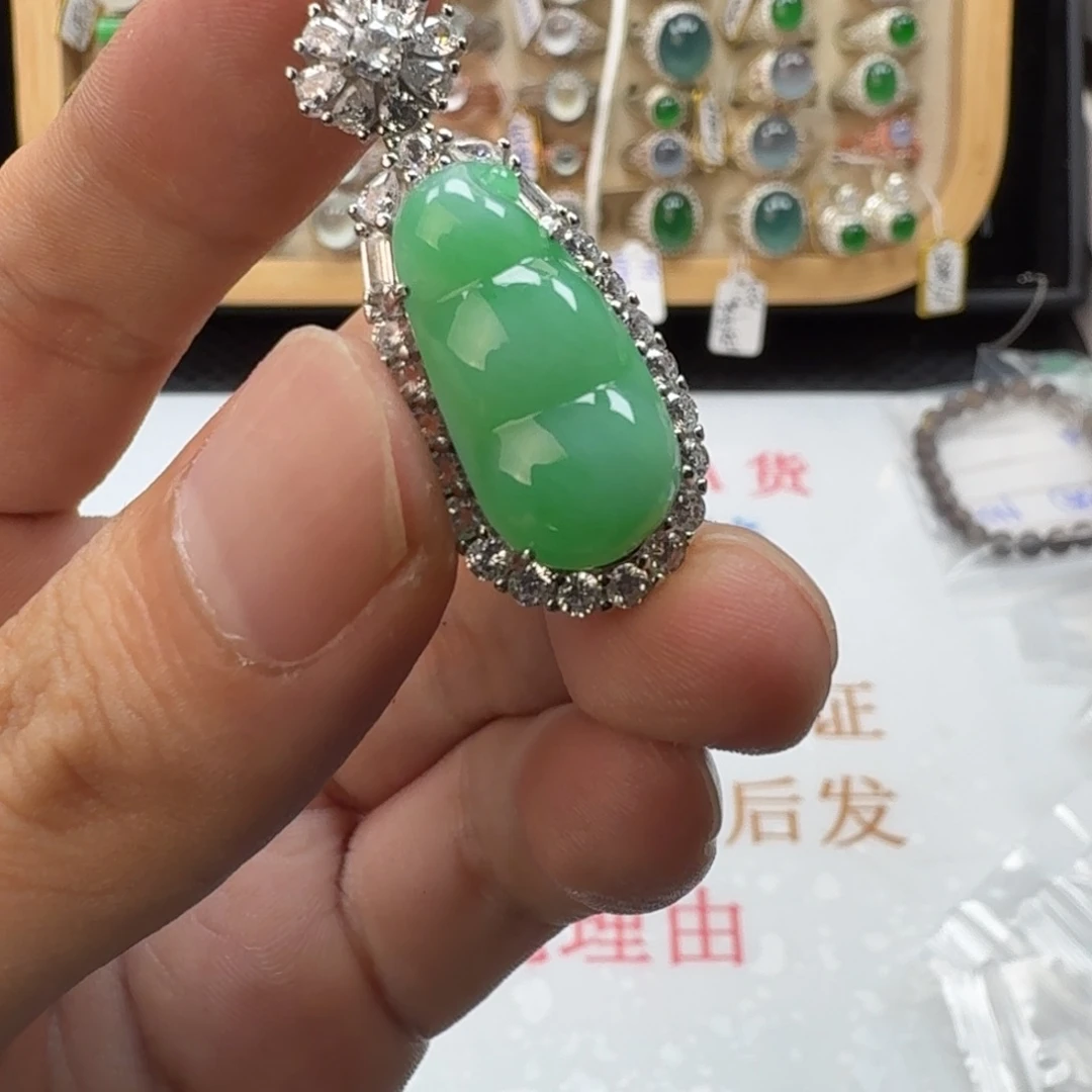 翡翠银S925镶嵌戒指天然缅甸翡翠A货