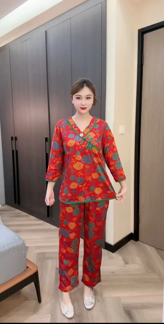 秋冬新款国风盘扣宽松舒适家居服睡衣套装女