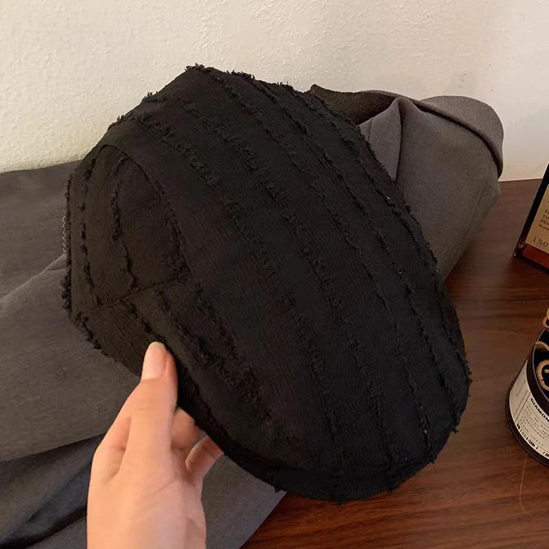 SG / 郭幂幂 AW日系设计感毛边前进帽子女时尚纯色文艺报童画家帽