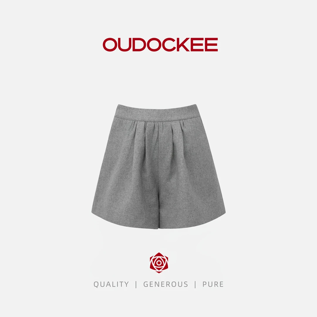 OUDOCKEE 鸥鸥【绵羊毛】小灰裤 韩系简约感高腰百搭短裤 KACE855T