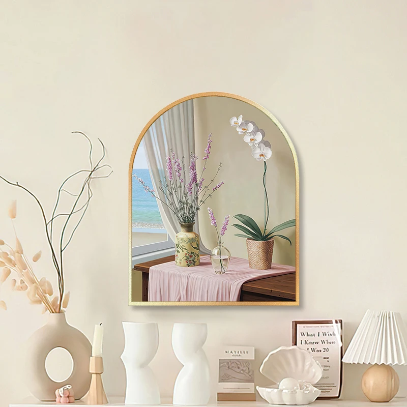 065北欧ins风小清新现代窗外风景装饰壁画卧室玄关拱形海景挂画