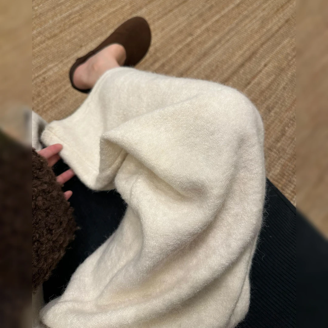 高级感软糯毛呢阔腿裤女冬季加厚小个子糯米裤宽松显瘦休闲长裤子