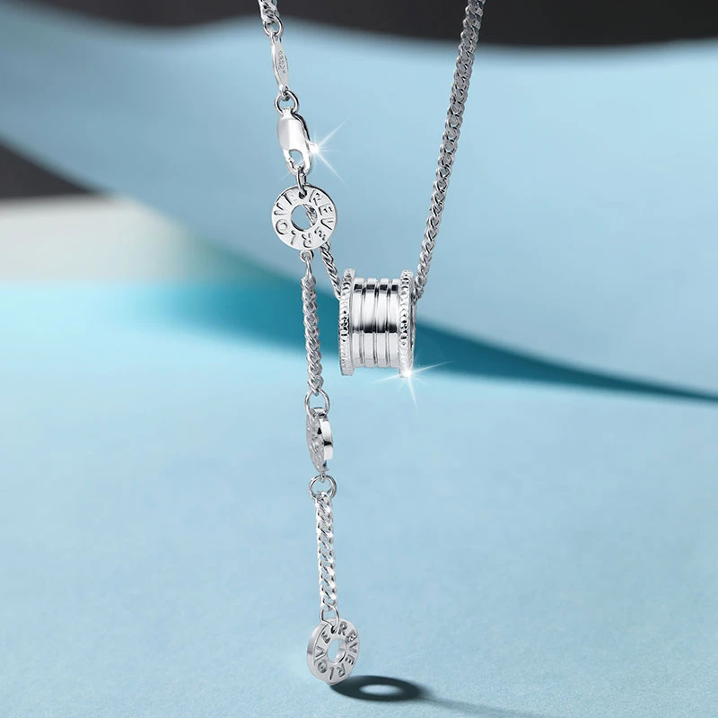 铂金pt950三饼小蛮腰套链时尚网红轻奢白金项链个性小众颈链水贝