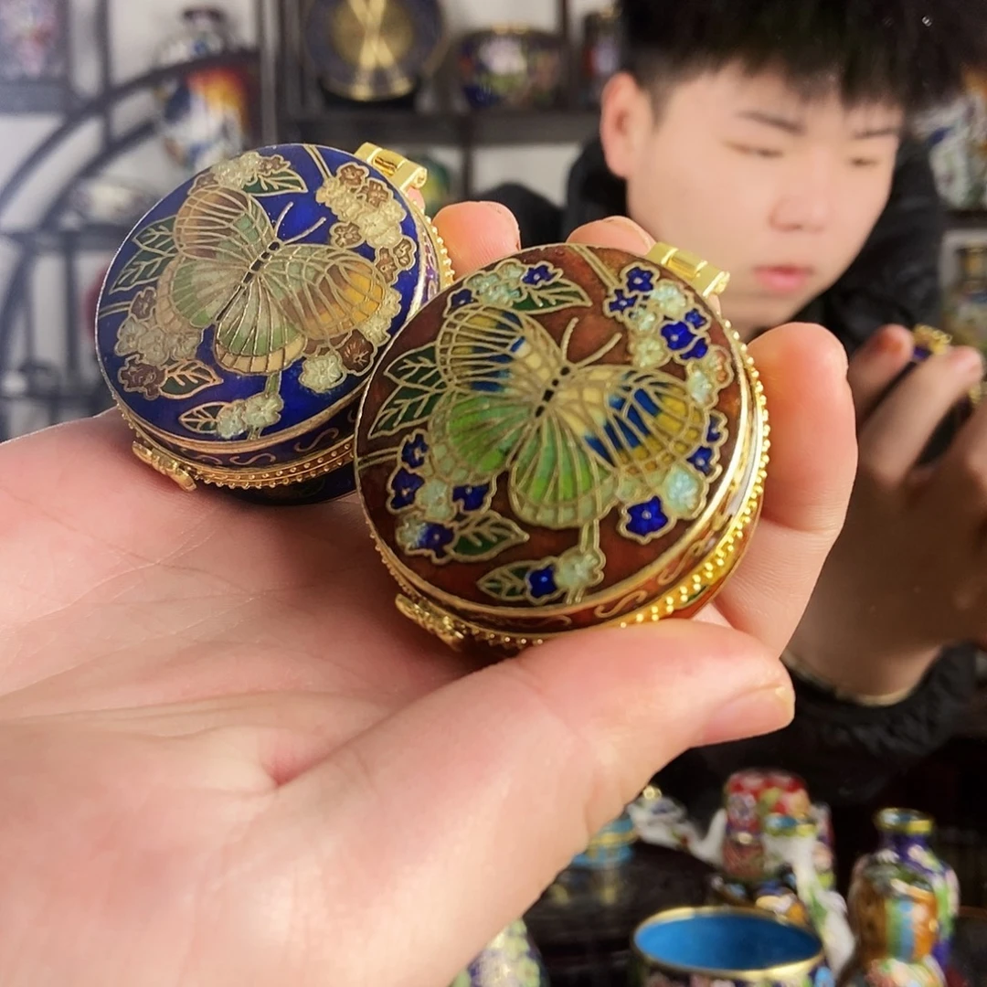 老***米铜景泰蓝创汇首饰盒两个