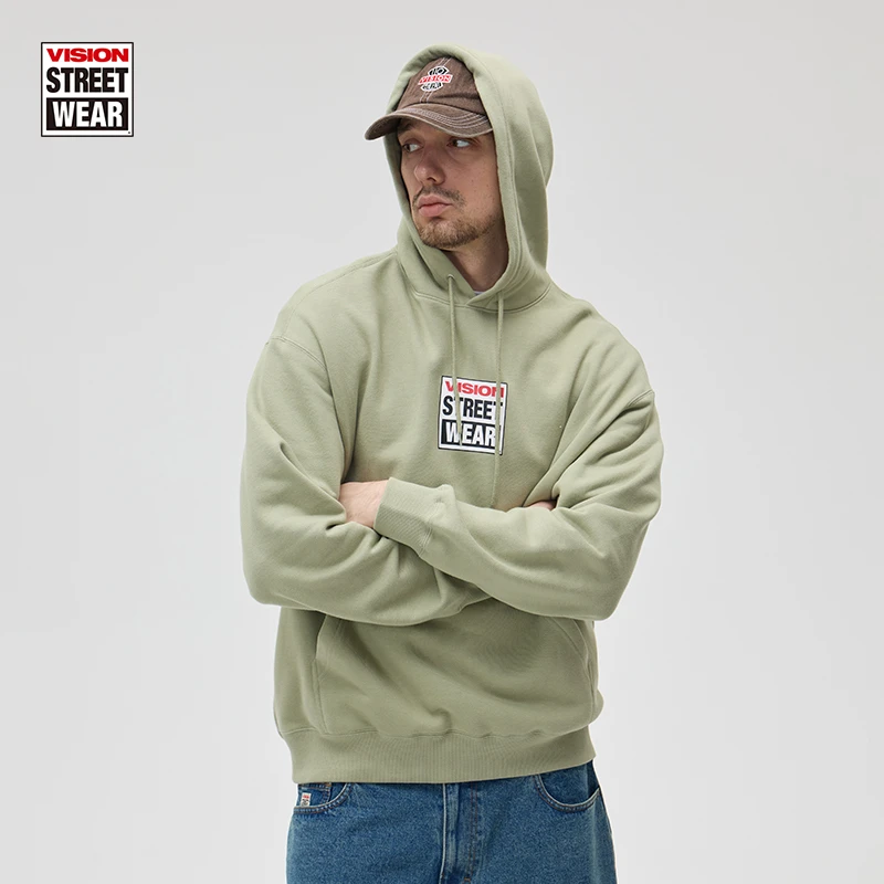 VISION 美式复古经典BOX LOGO宽松连帽套头卫衣男女同款