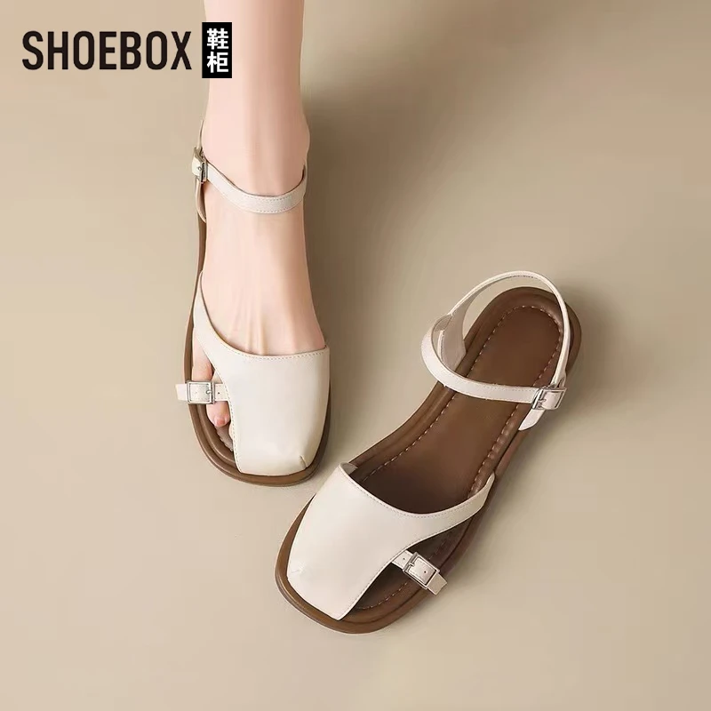 达芙妮集团旗下软底包头凉鞋女2025夏新款轻便一字扣配裙子罗马鞋