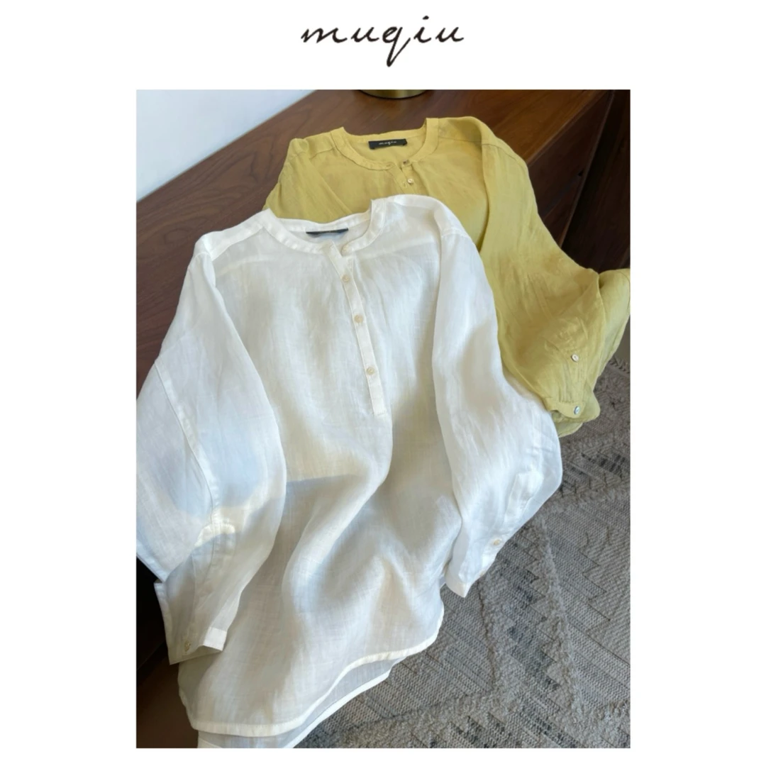 青慕知湫《南枝》100%苎麻夏款天然植物纤维48支重工衬衫