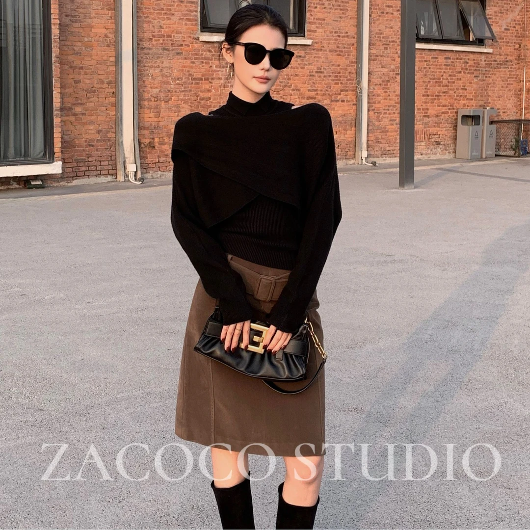 【ZACOCO】秋季新款时尚百搭拍照必备流行黑色韩版毛衣内搭秋冬3624