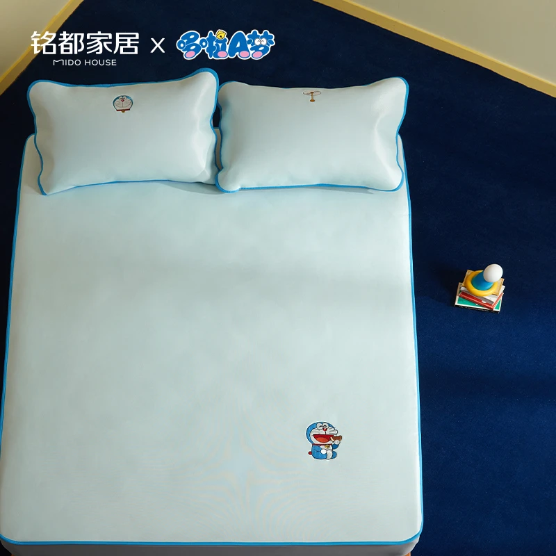 MIDOHOUSE哆啦A梦联名冰丝凉席可水洗席子空调软冰席三件套