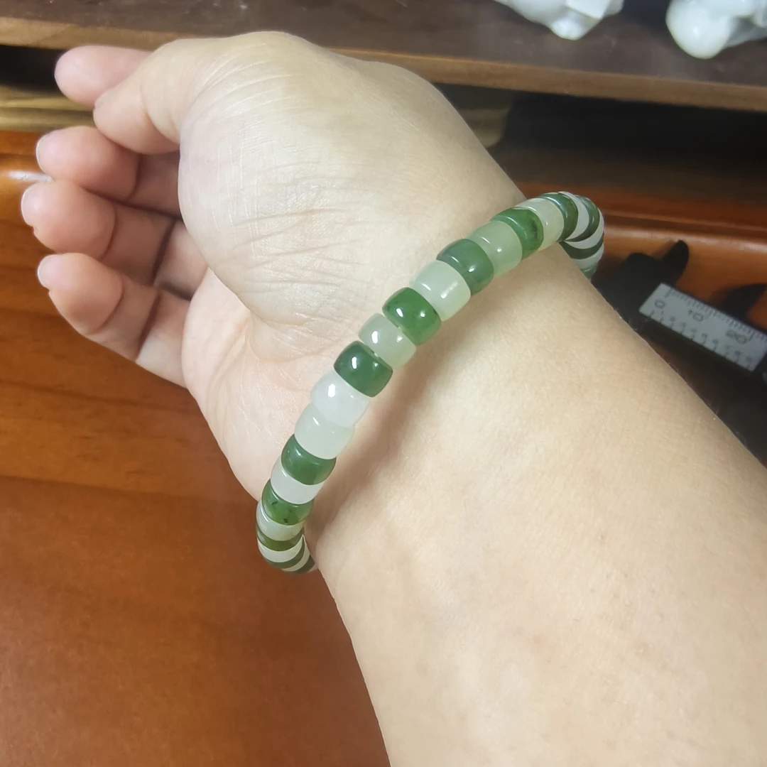 天然和田玉碧玉多宝药片手串卡6左右带证书