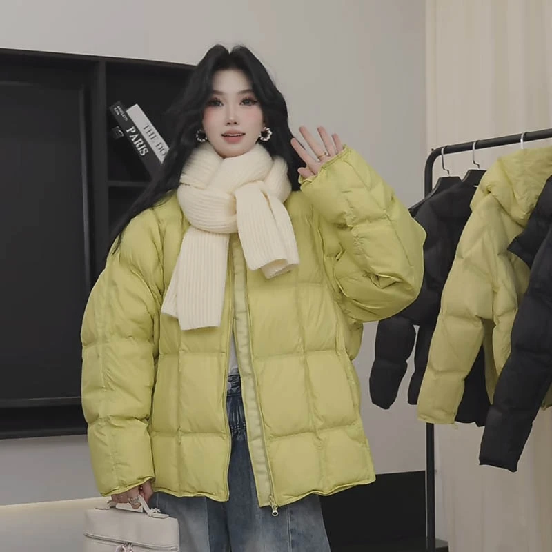 圆领分格面包韩版羽绒服女外套加厚潮气质休闲百搭简约短款