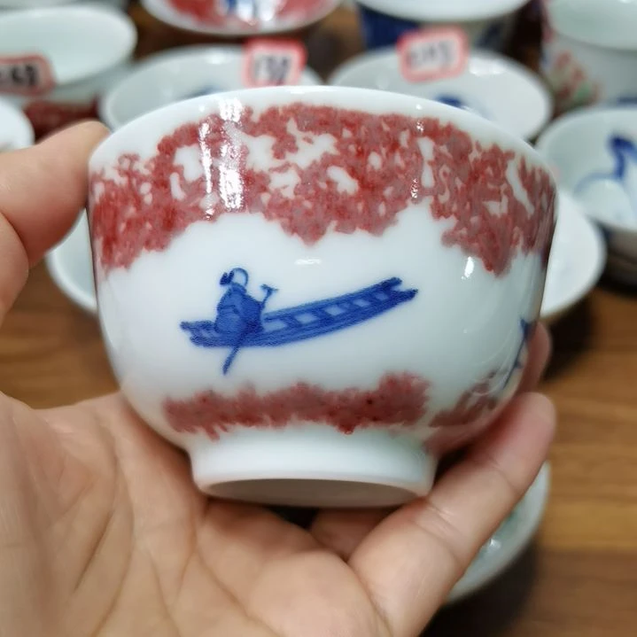 杯张学鸿老师青花釉里红微瑕