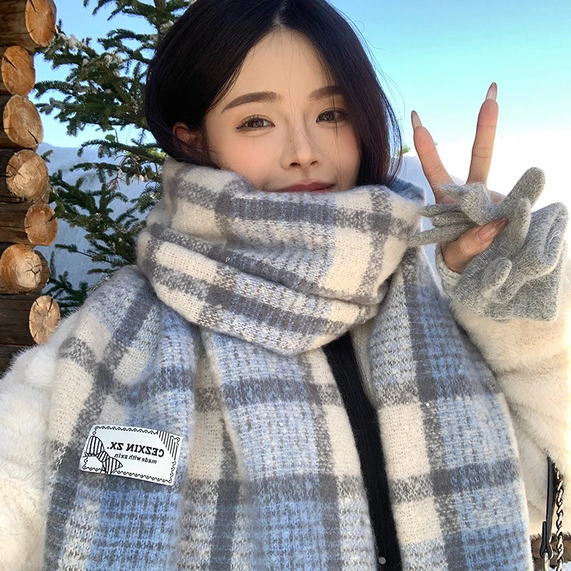 韩系氛围感围巾女秋冬季新款高级感围脖加厚保暖护颈
