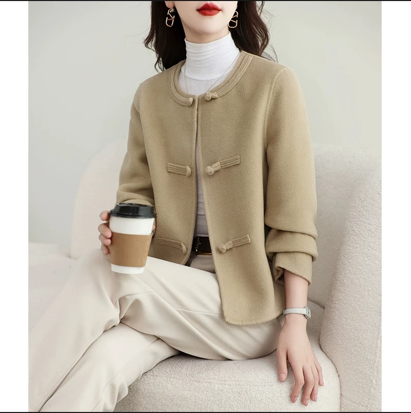 新款百搭春秋双面呢大衣时尚气质休闲双面羊毛大衣毛呢外套801