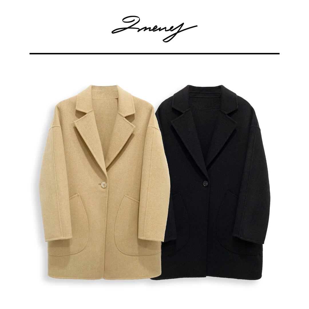 LMENY【清】可可曲奇~双面羊毛大衣小个子宽松绵羊毛呢外套24DW002