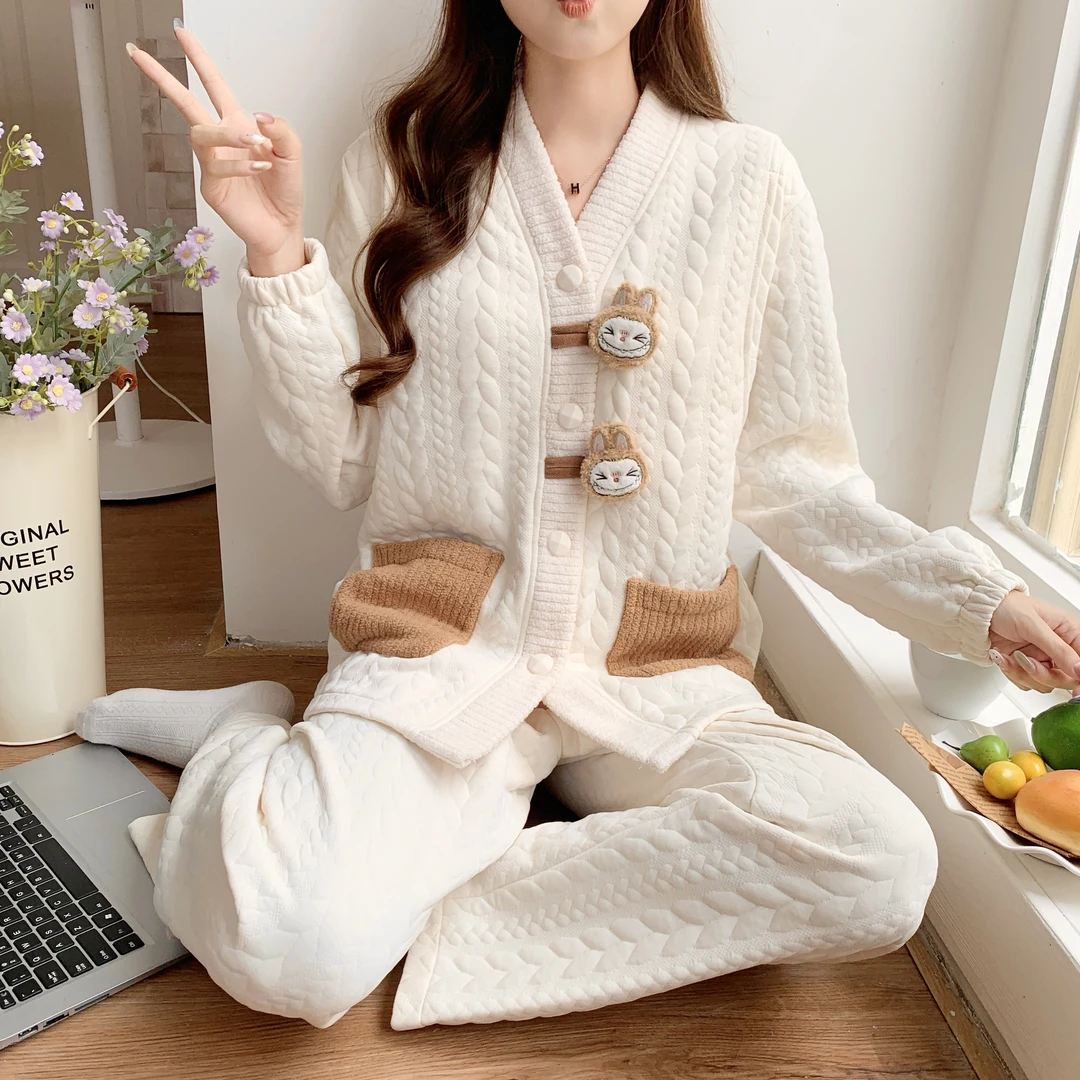 【带胸垫空气棉】月子服产后春秋加厚保暖孕妇睡衣秋冬哺乳喂奶套装