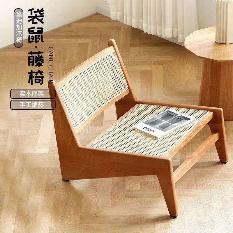 北欧家用躺椅日式实木椅子民宿单人阳台休闲椅藤编椅子沙发椅
