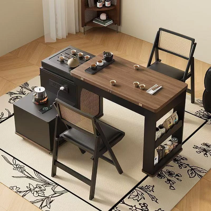 多功能旋转折叠移动茶桌烧水壶一体小户型家用岩板茶台伸缩茶几